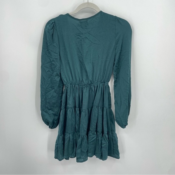 NWT Princess Polly Dark Teal Randi Ruffle Tie Front Mini Dress Sz 0 - Picture 5 of 9